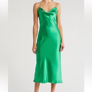 Tash and sophie crystal strap green satin midi dress